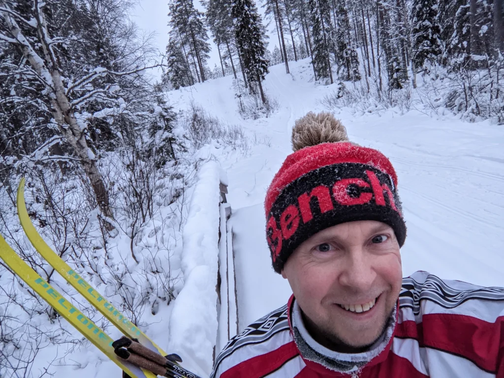 A Finnish guy after cross country skiing during the nordic winter