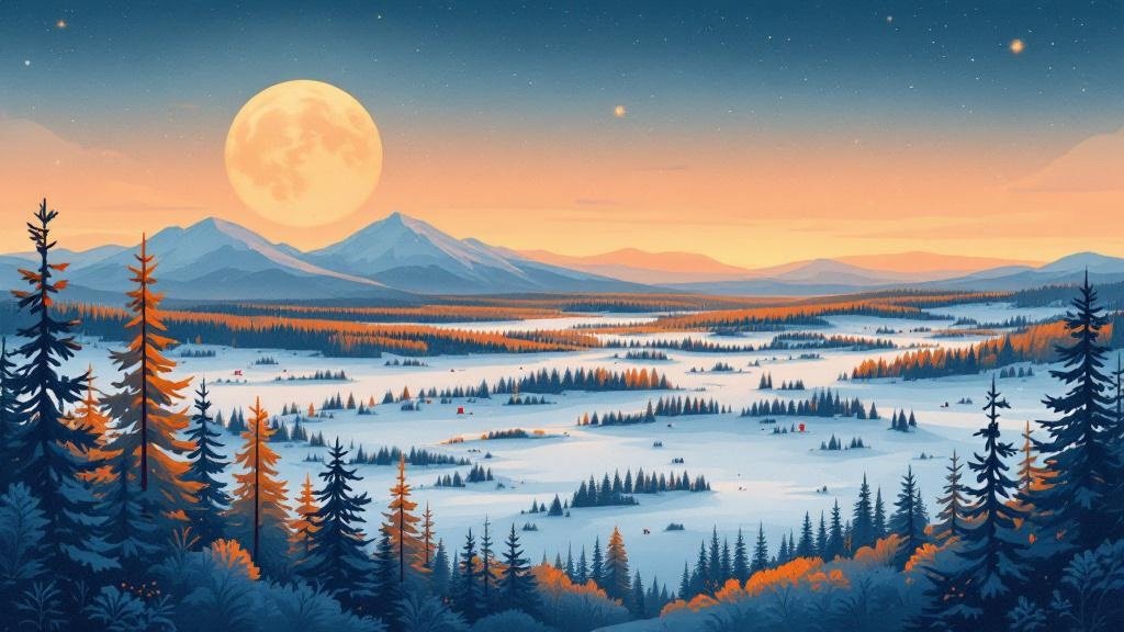 Illustrated itinerary overview: map with multiple route options marked in different colors, day markers, journey visualization