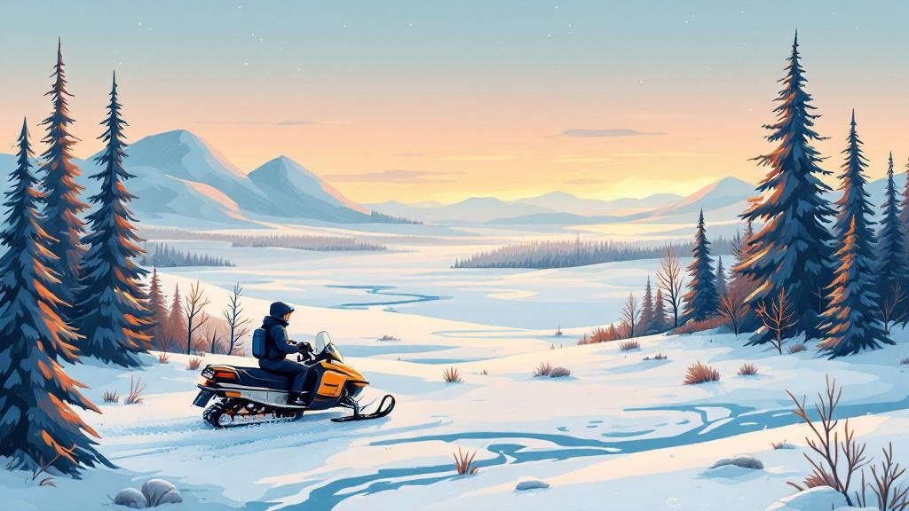 Illustrated insurance concept: safety net under snowmobile and ice