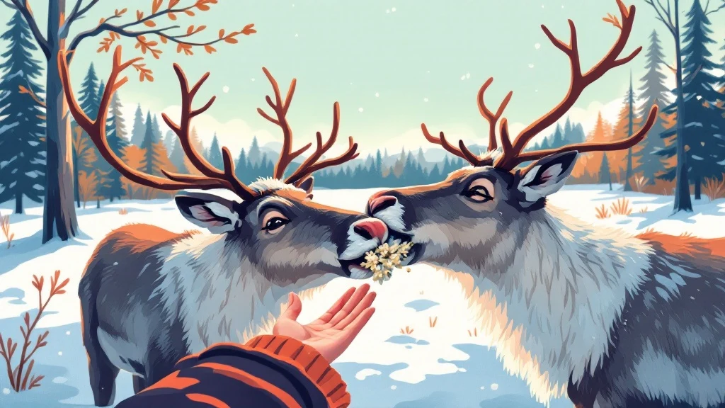Feeding Reindeer in Lapland