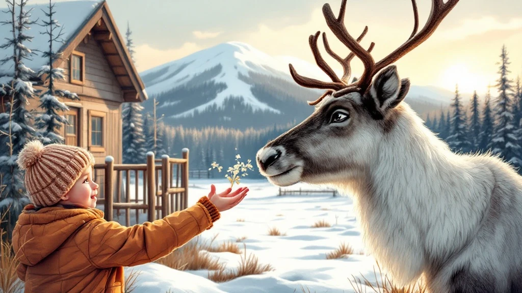 Feeding Reindeer in Lapland, Finland