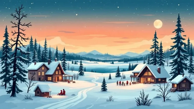 Hotel am Ufer in Rovaniemi im Winter mit beleuchteter Brücke