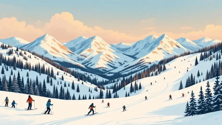 Skipiste am Fjäll in Lappland mit verschneiten Bäumen und tiefer Sonne